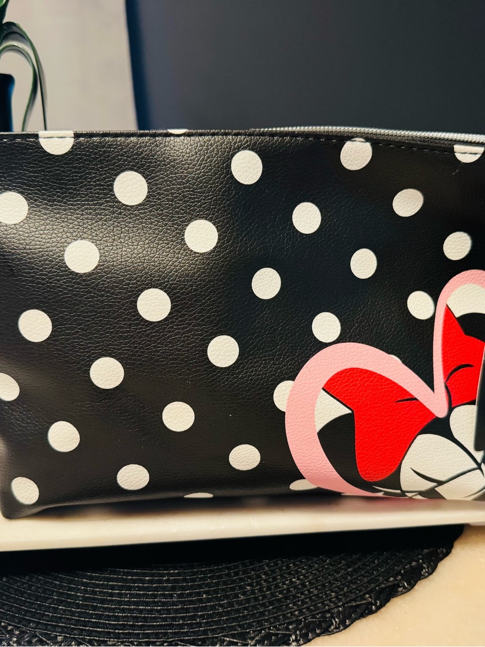 Disney Black & White Polka Dot Cosmetic Pouch with Red & Pink Bow